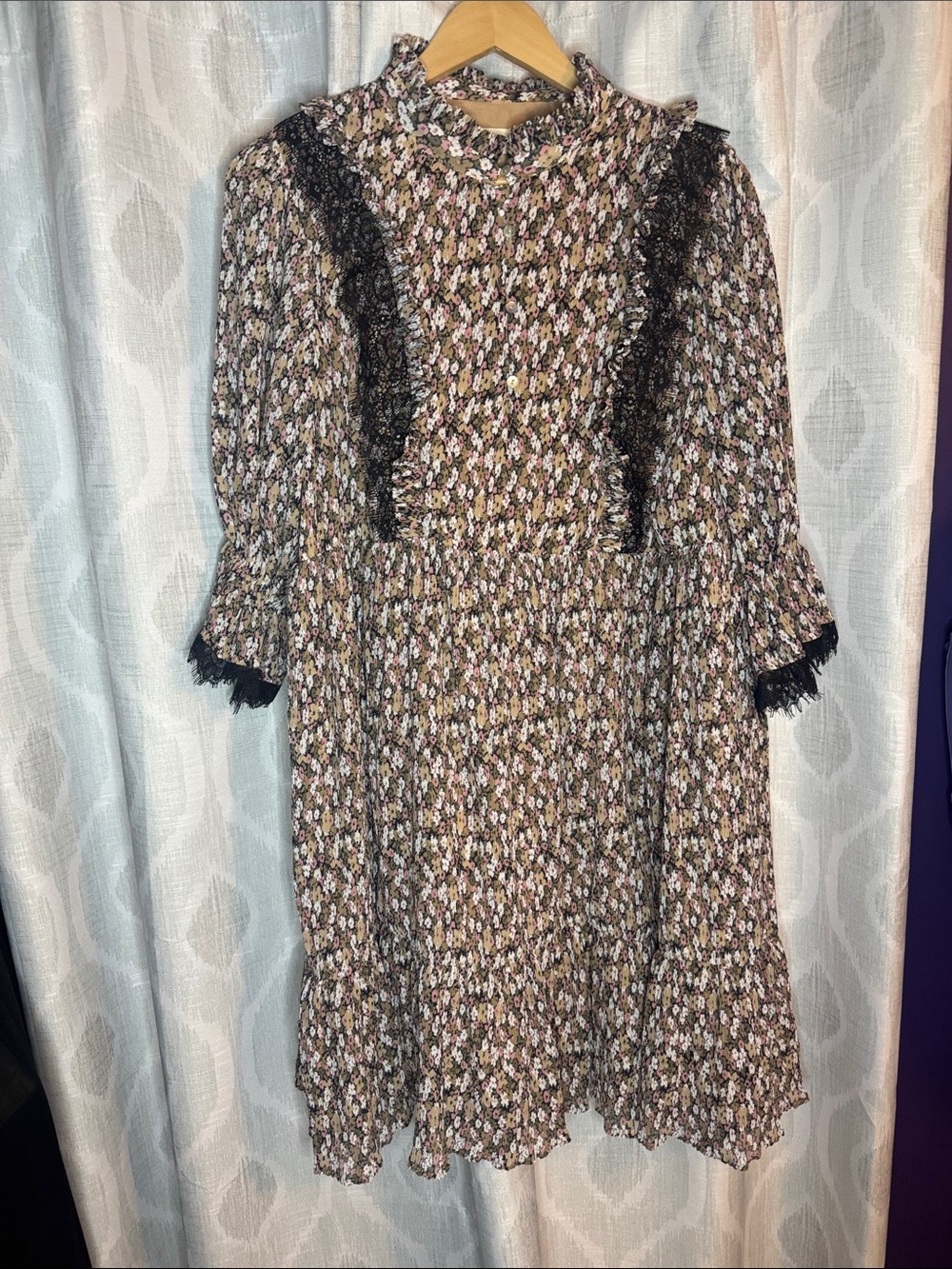 Sofie Schnoor Mini Dress Tan Black Floral Size XL - Picture 1 of 7